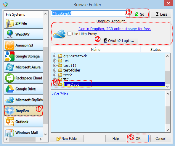 Browse a folder in DropBox