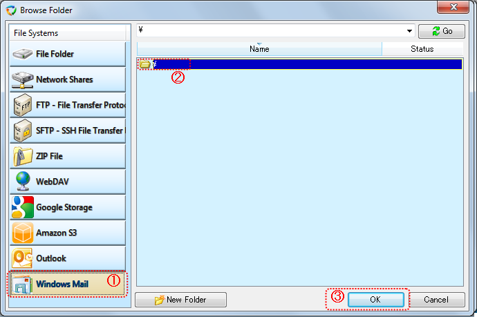 Browse a folder in windows mail